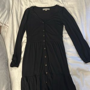 Loft black long-sleeve button down dress